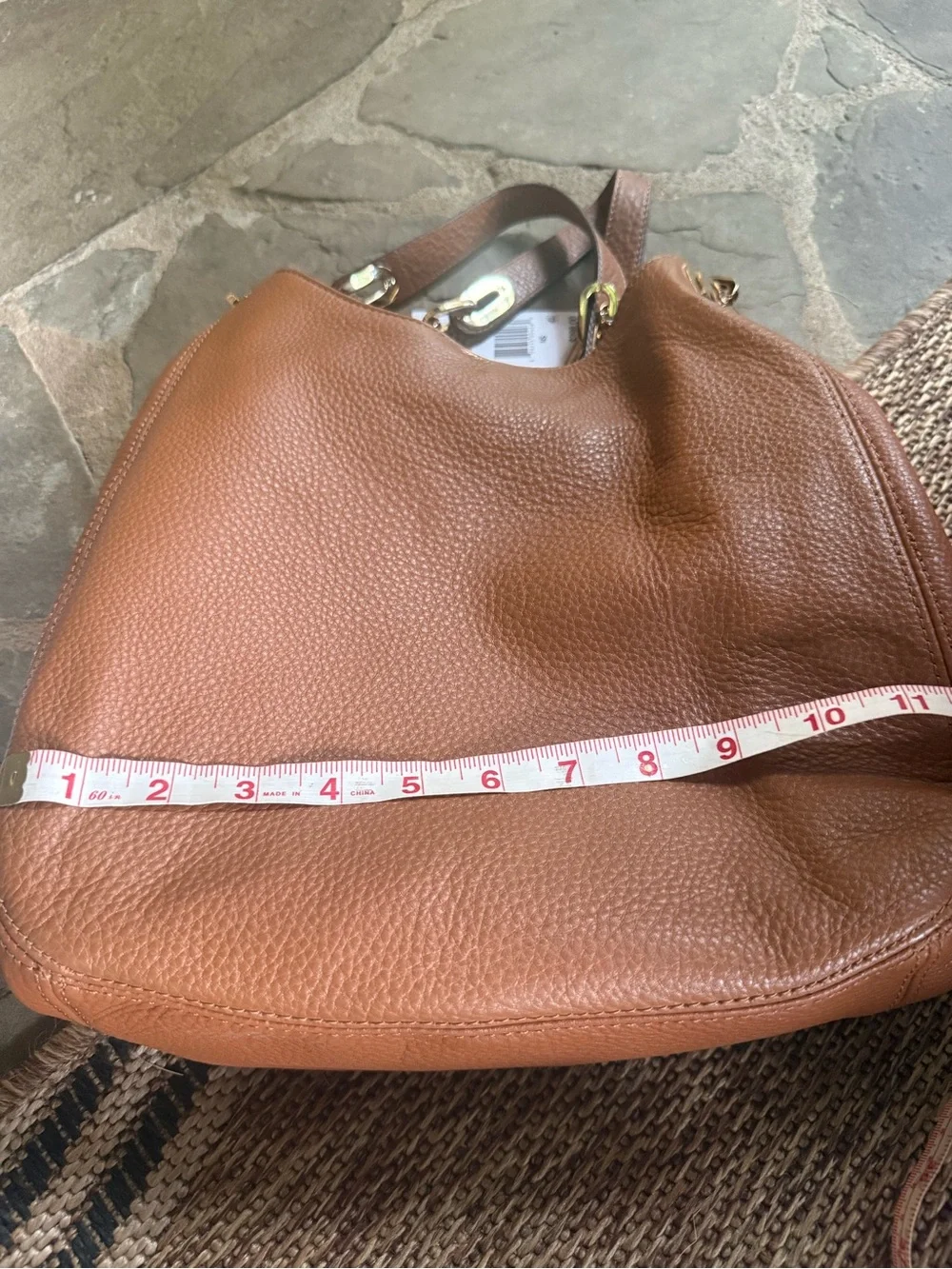 Michael Kors Cognac Pebbled Leather Hobo with Gold MK Charm